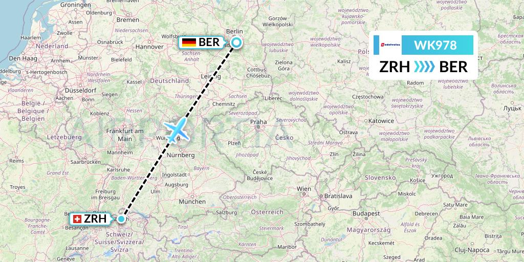 WK978 Edelweiss Air Flight Map: Zurich to Berlin