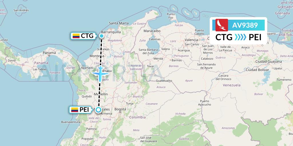 AV9389 Avianca Flight Map: Cartagena to Pereira