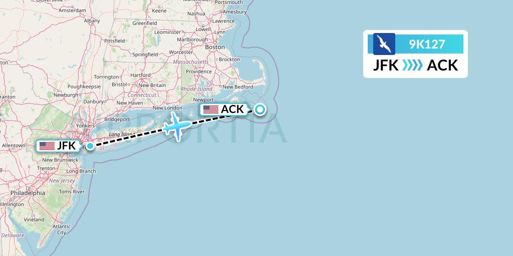 9K127 Cape Air Flight Map: New York to Nantucket