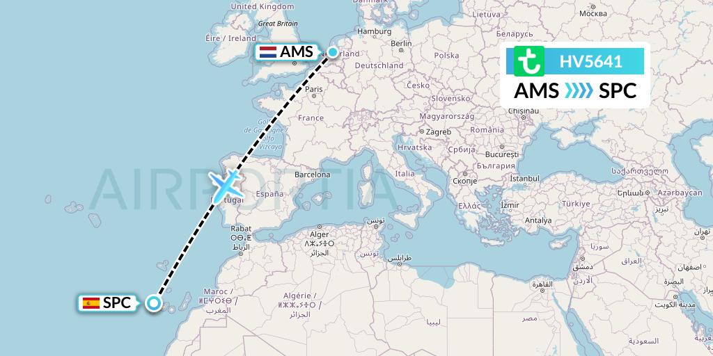 HV5641 Transavia Flight Map: Amsterdam to La Palma