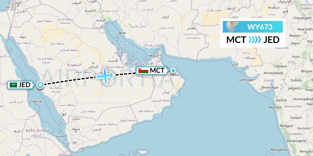 WY673 Oman Air Flight Map: Muscat to Jeddah