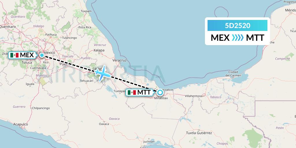 5D2520 Aeromexico Connect Flight Map: Mexico City to Minatitlan