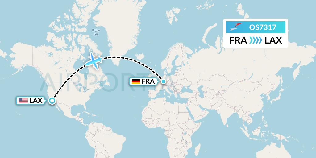 OS7317 Austrian Airlines Flight Map: Frankfurt to Los Angeles
