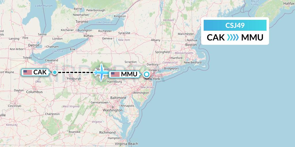 CSJ49 Castle Aviation Flight Map: Akron to Morristown