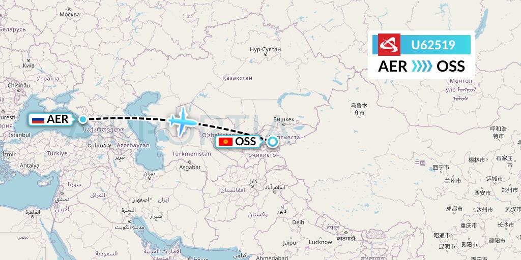 U62519 Ural Airlines Flight Map: Sochi to Osh