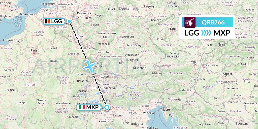 QR8266 Qatar Airways Flight Map: Liege to Milan