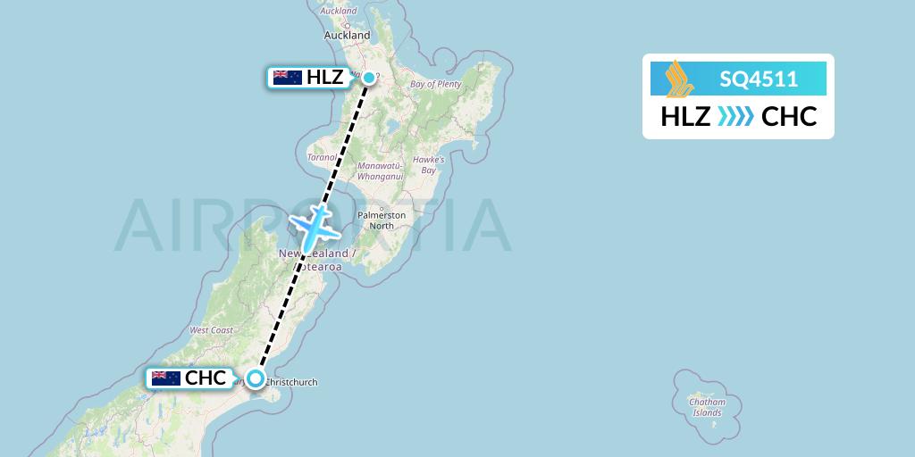 SQ4511 Singapore Airlines Flight Map: Hamilton to Christchurch