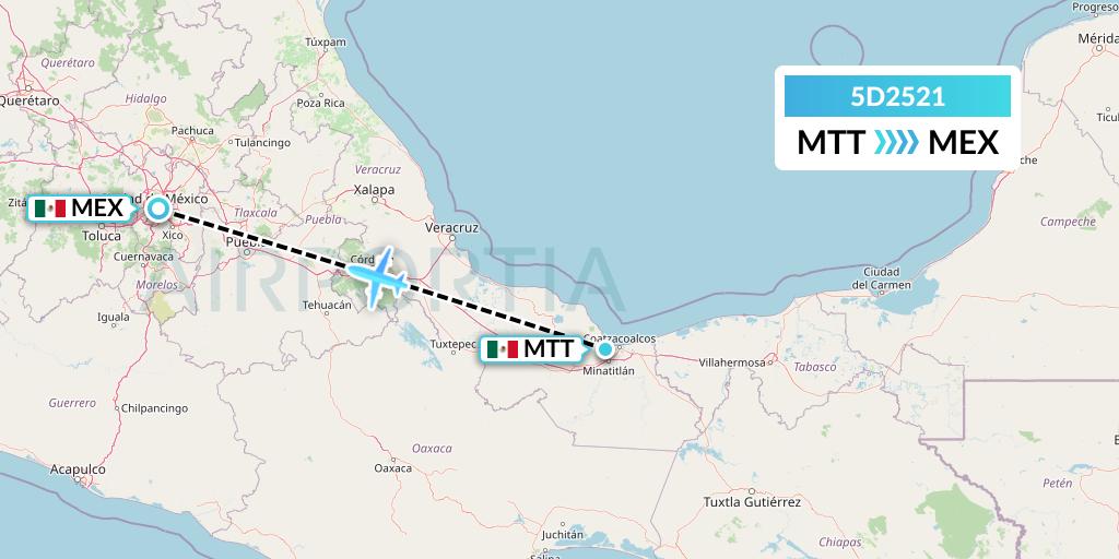 5D2521 Aeromexico Connect Flight Map: Minatitlan to Mexico City