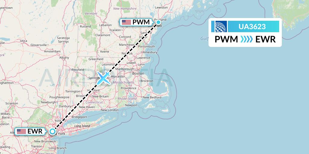UA3623 United Airlines Flight Map: Portland to New York
