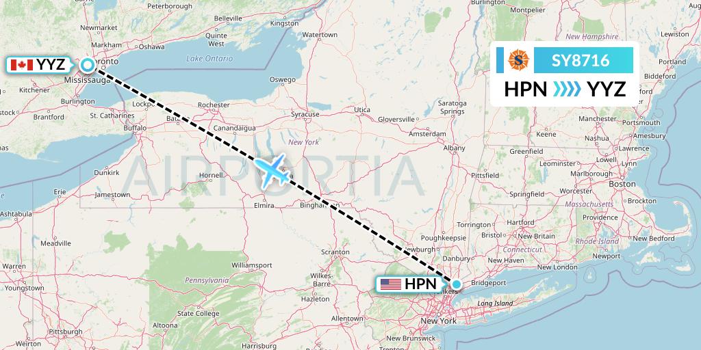 SY8716 Sun Country Airlines Flight Map: White Plains to Toronto