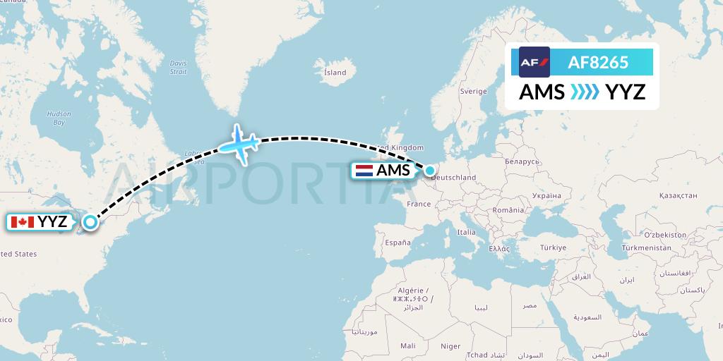 AF8265 Air France Flight Map: Amsterdam to Toronto