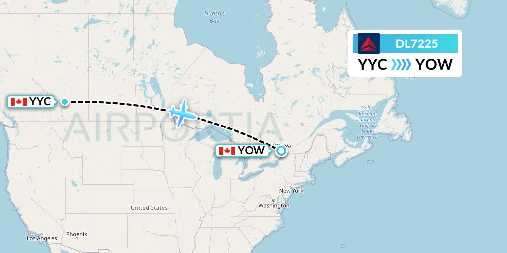 DL7225 Delta Air Lines Flight Map: Calgary to Ottawa