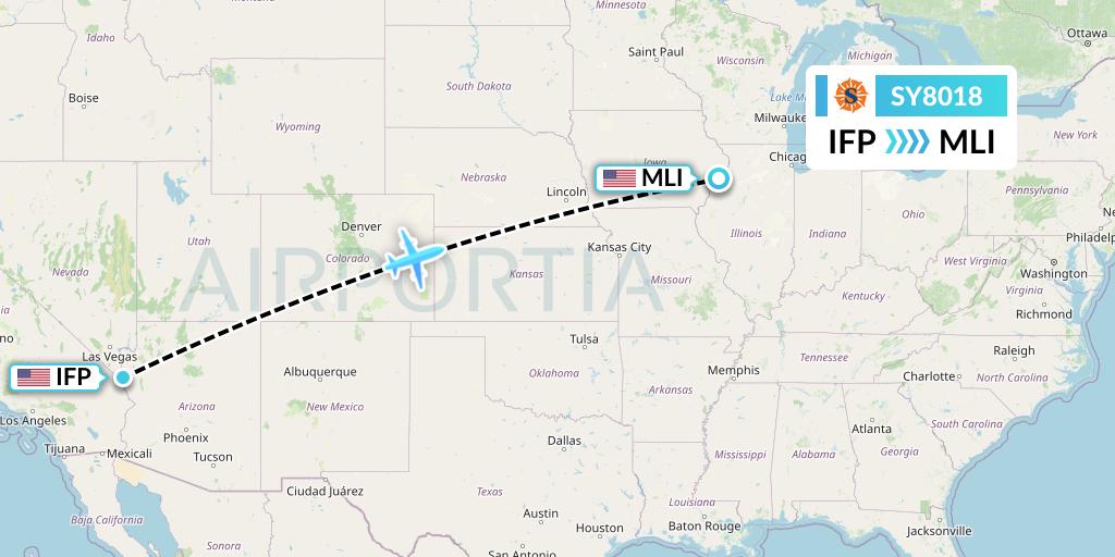 SY8018 Sun Country Airlines Flight Map: Bullhead City to Moline