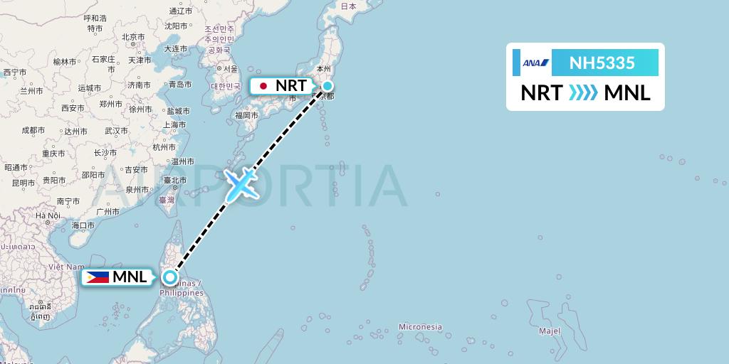 NH5335 All Nippon Airways Flight Map: Tokyo to Manila