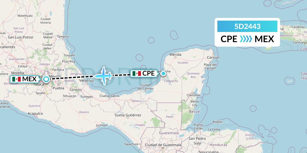 5D2443 Aeromexico Connect Flight Map: Campeche to Mexico City