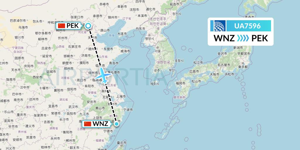 UA7596 United Airlines Flight Map: Wenzhou to Beijing