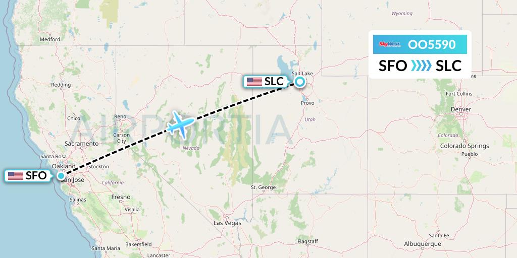 OO5590 SkyWest Airlines Flight Map: San Francisco to Salt Lake City