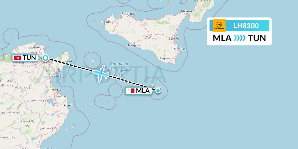 LH8300 Lufthansa Flight Map: Malta to Tunis
