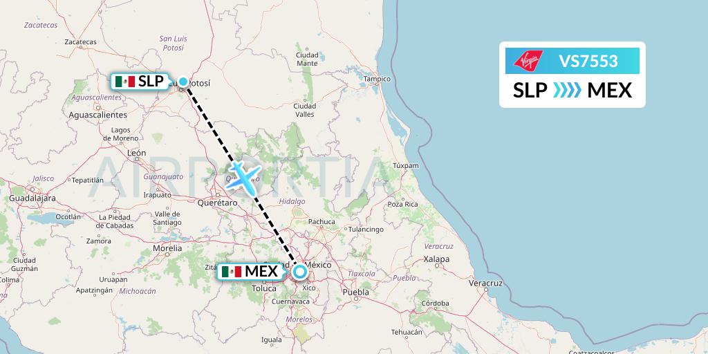 VS7553 Virgin Atlantic Airways Flight Map: San Luis Potosi to Mexico City