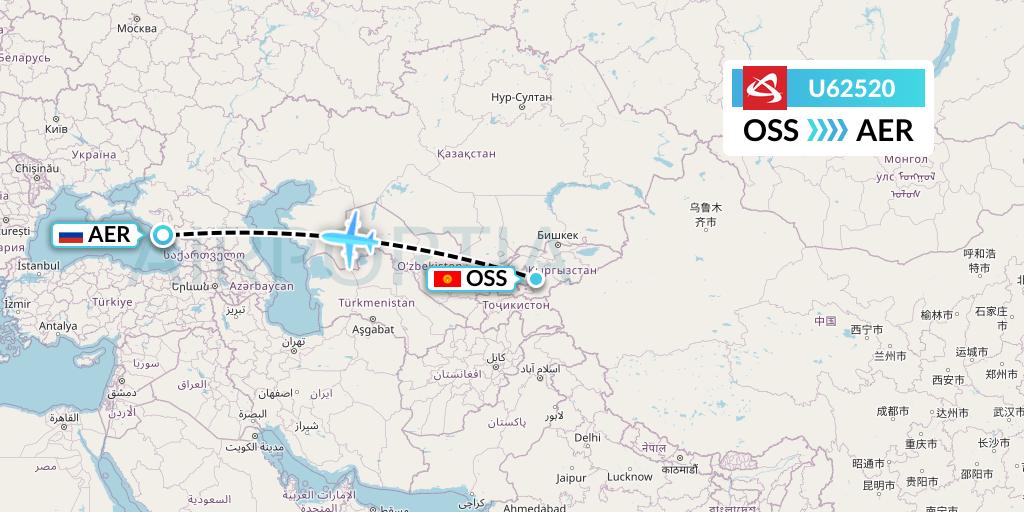 U62520 Ural Airlines Flight Map: Osh to Sochi