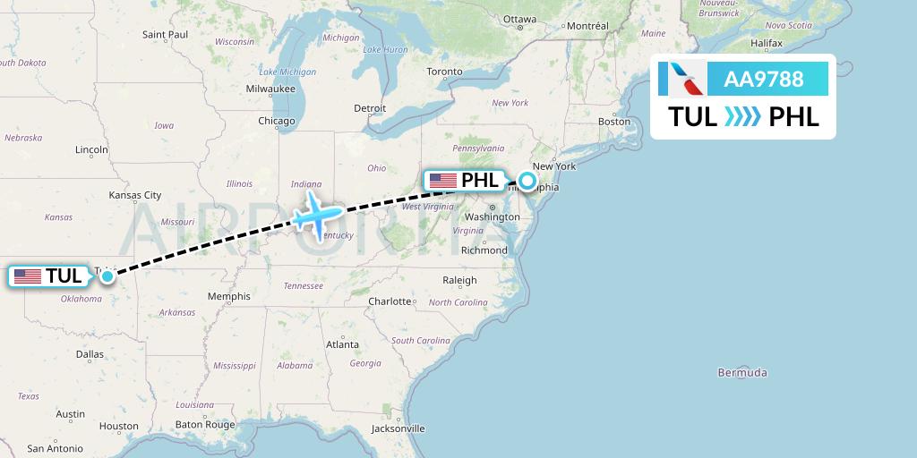 AA9788 American Airlines Flight Map: Tulsa to Philadelphia