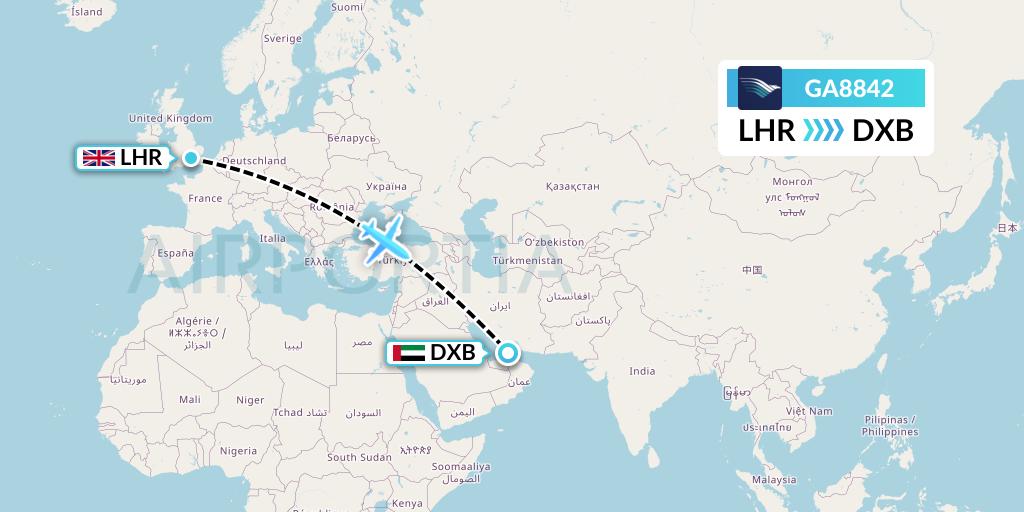 GA8842 Garuda Indonesia Flight Map: London to Dubai