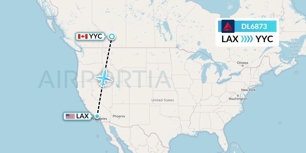 DL6873 Delta Air Lines Flight Map: Los Angeles to Calgary