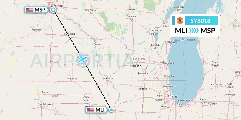 SY8018 Sun Country Airlines Flight Map: Moline to Minneapolis