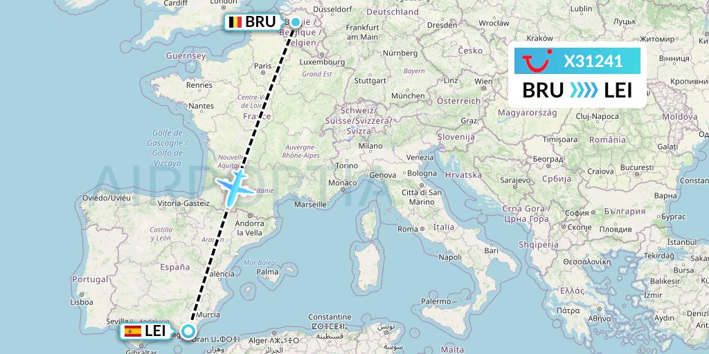 X31241 TUI fly Germany Flight Map: Brussels to Almeria