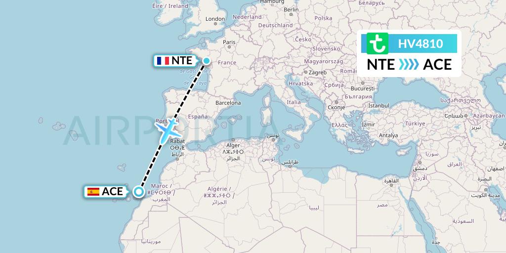 HV4810 Transavia Flight Map: Nantes to Lanzarote