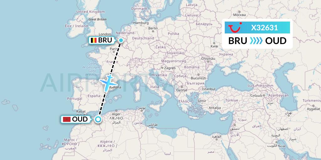X32631 TUI fly Germany Flight Map: Brussels to Oujda