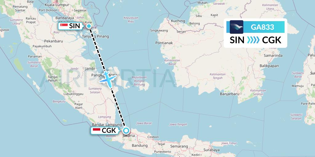 GA833 Garuda Indonesia Flight Map: Singapore to Jakarta