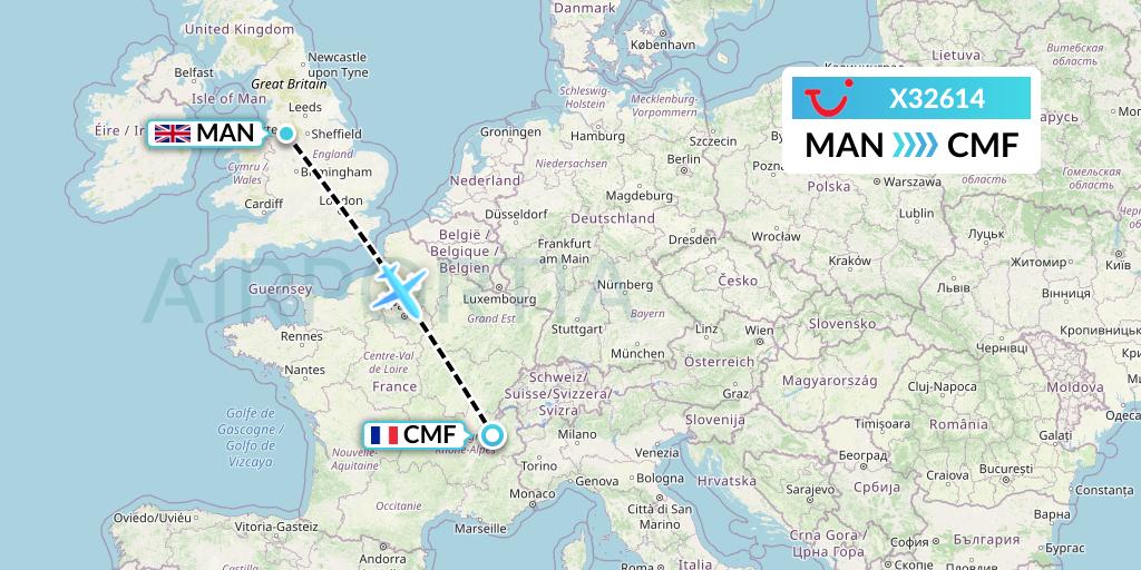 X32614 TUI fly Germany Flight Map: Manchester to Chambery