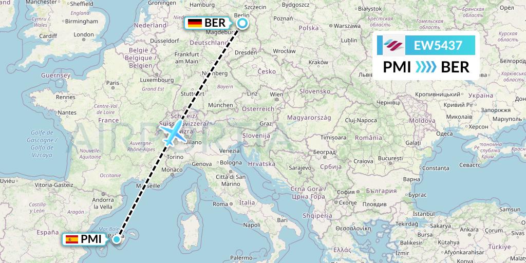 EW5437 Eurowings Flight Map: Palma de Mallorca to Berlin