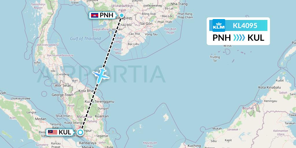 KL4095 KLM Flight Map: Phnom Penh to Kuala Lumpur