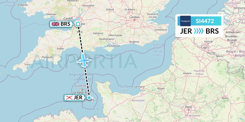 SI4472 Blue Islands Flight Map: Jersey to Bristol