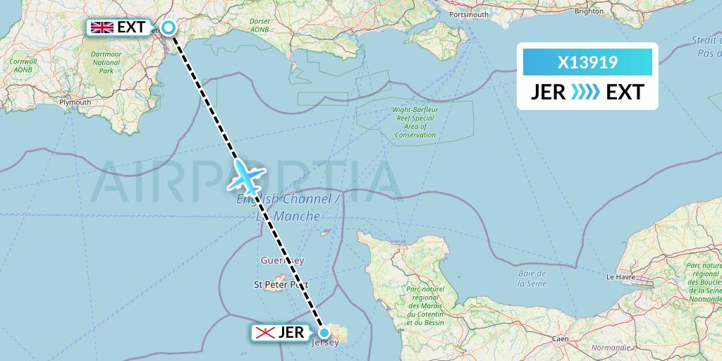 X13919 Nik Airways Flight Map: Jersey to Exeter