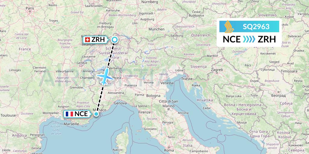 SQ2963 Singapore Airlines Flight Map: Nice to Zurich
