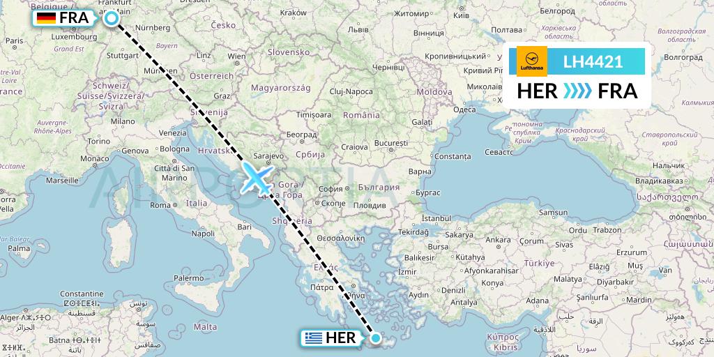 LH4421 Lufthansa Flight Map: Heraklion to Frankfurt