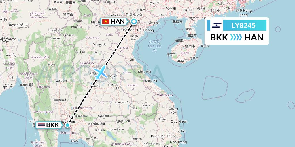 LY8245 El Al Flight Map: Bangkok to Hanoi