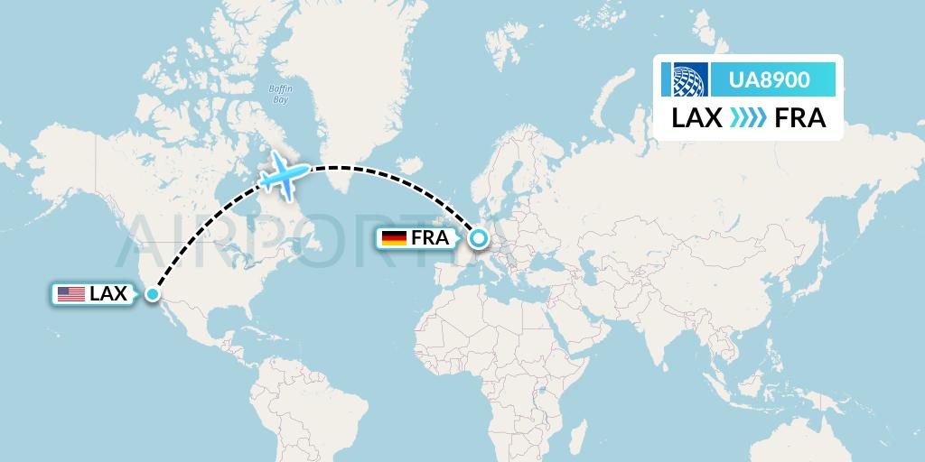 UA8900 United Airlines Flight Map: Los Angeles to Frankfurt
