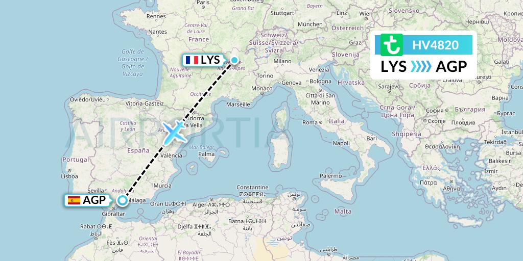 HV4820 Transavia Flight Map: Lyon to Malaga