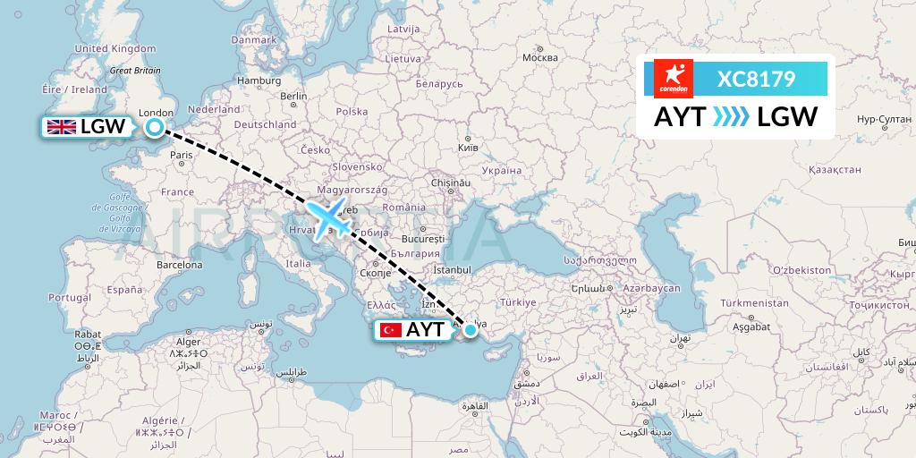 XC8179 Corendon Airlines Flight Map: Antalya to London