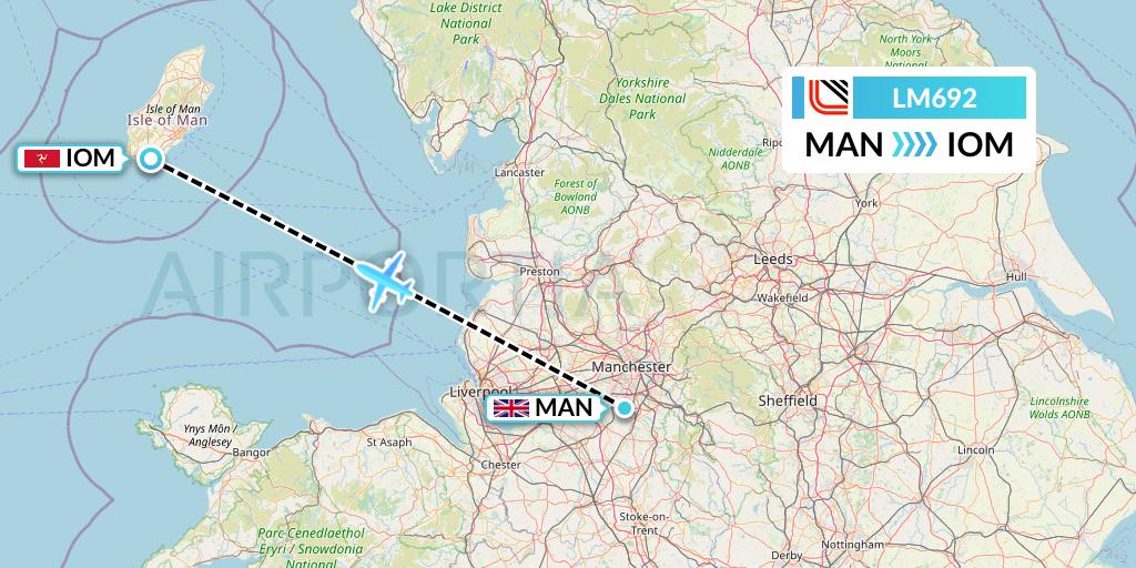 LM692 Loganair Flight Map: Manchester to Isle of Man
