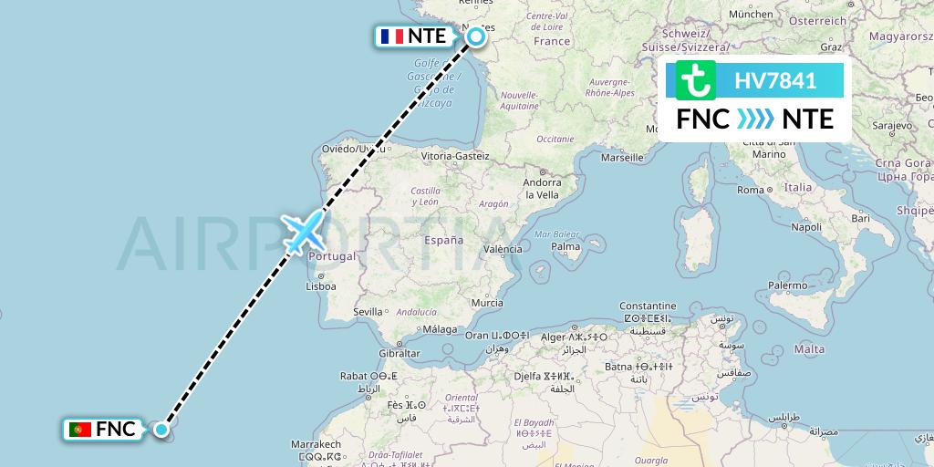HV7841 Transavia Flight Map: Funchal to Nantes