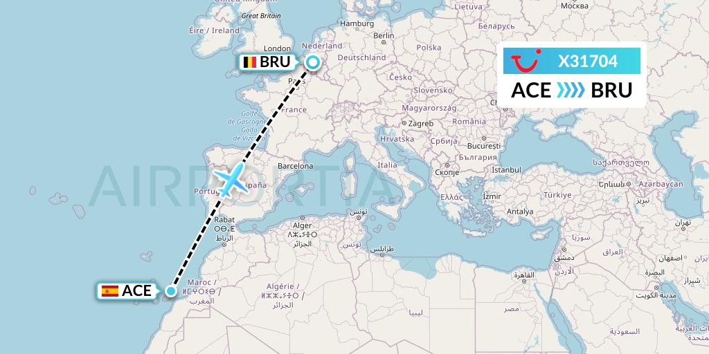 X31704 TUI fly Germany Flight Map: Lanzarote to Brussels