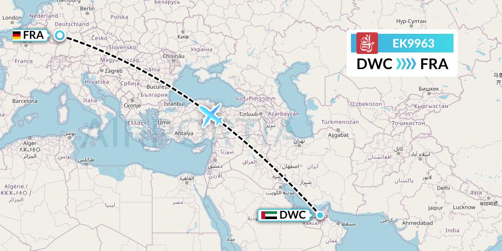 EK9963 Emirates Flight Map: Dubai to Frankfurt