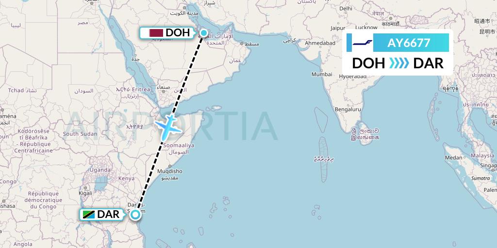 AY6677 Finnair Flight Map: Doha to Dar-es-Salaam
