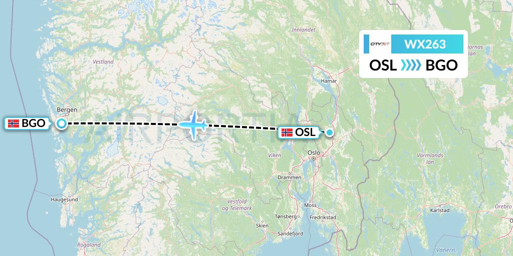 WX263 Cityjet Flight Map: Oslo to Bergen