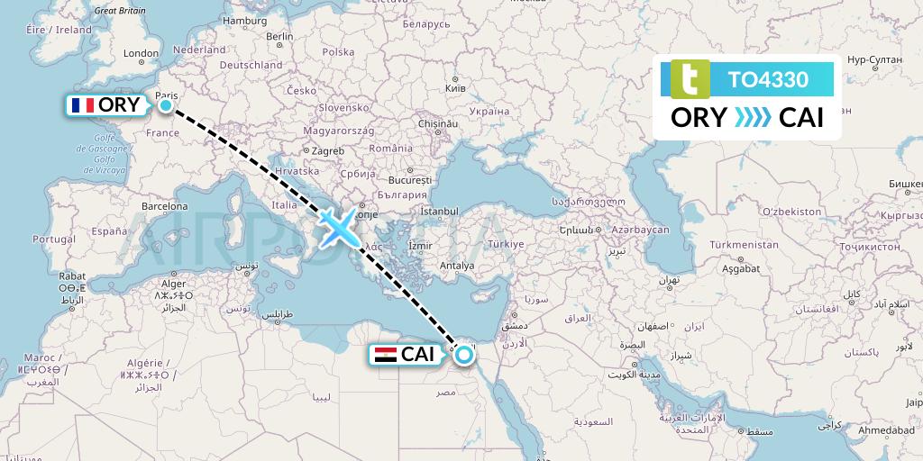 TO4330 Transavia France Flight Map: Paris to Cairo